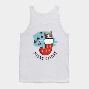 Cat in Christmas sock, Merry Catmas with heart, Merry Christmas with cat Tank Top